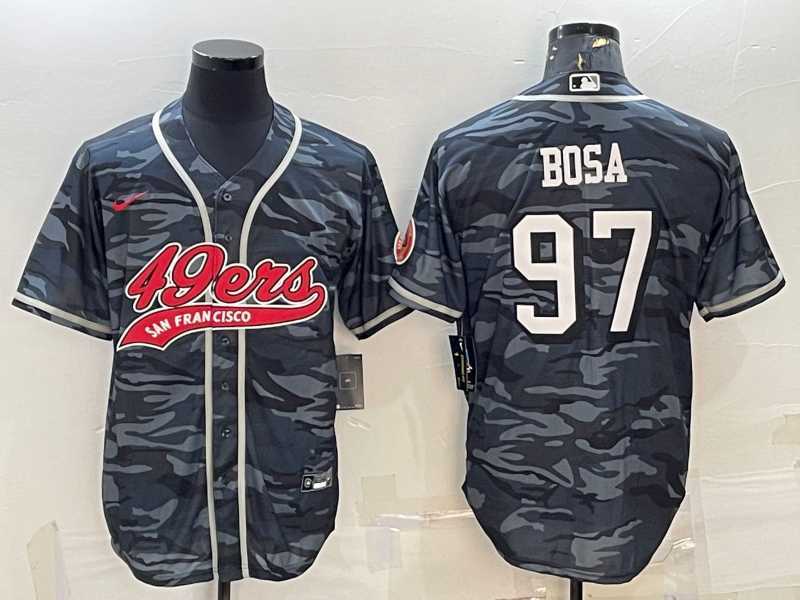 Men%27s San Francisco 49ers #97 Nick Bosa Grey Camo With Patch Cool Base Stitched Baseball Jersey